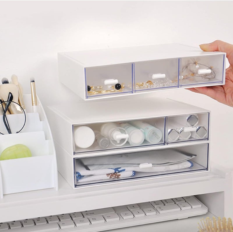 kulusion Desk Organizer-Stackable Storage Drawers, Plastic Compact Desk Storage Box Perfect for Collection Small Item/Cosmetic Office Organizer - 3 drawers (White) - Image 2